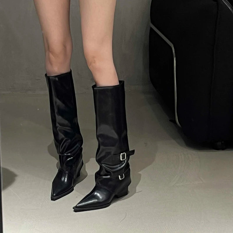 Retro Knee-High Wedge Boots