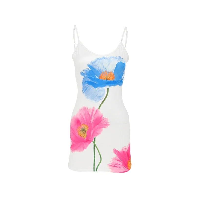 Backless Floral Printed Mini Dress