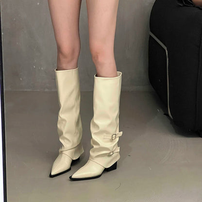 Retro Knee-High Wedge Boots