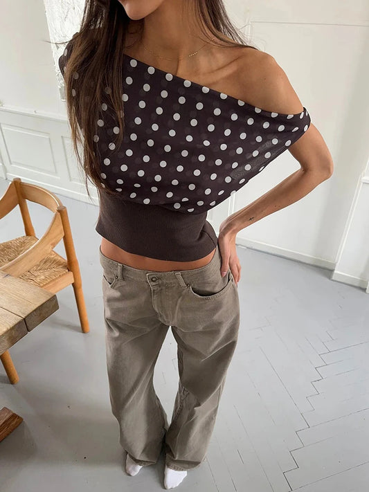 Polka Dot One-Shoulder Crop Top
