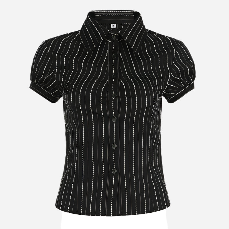 Y2K Striped Button-Up Blouse