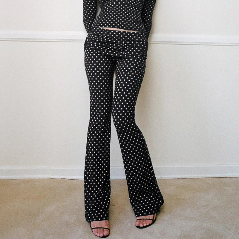 Polka Dot Print Flare Pants