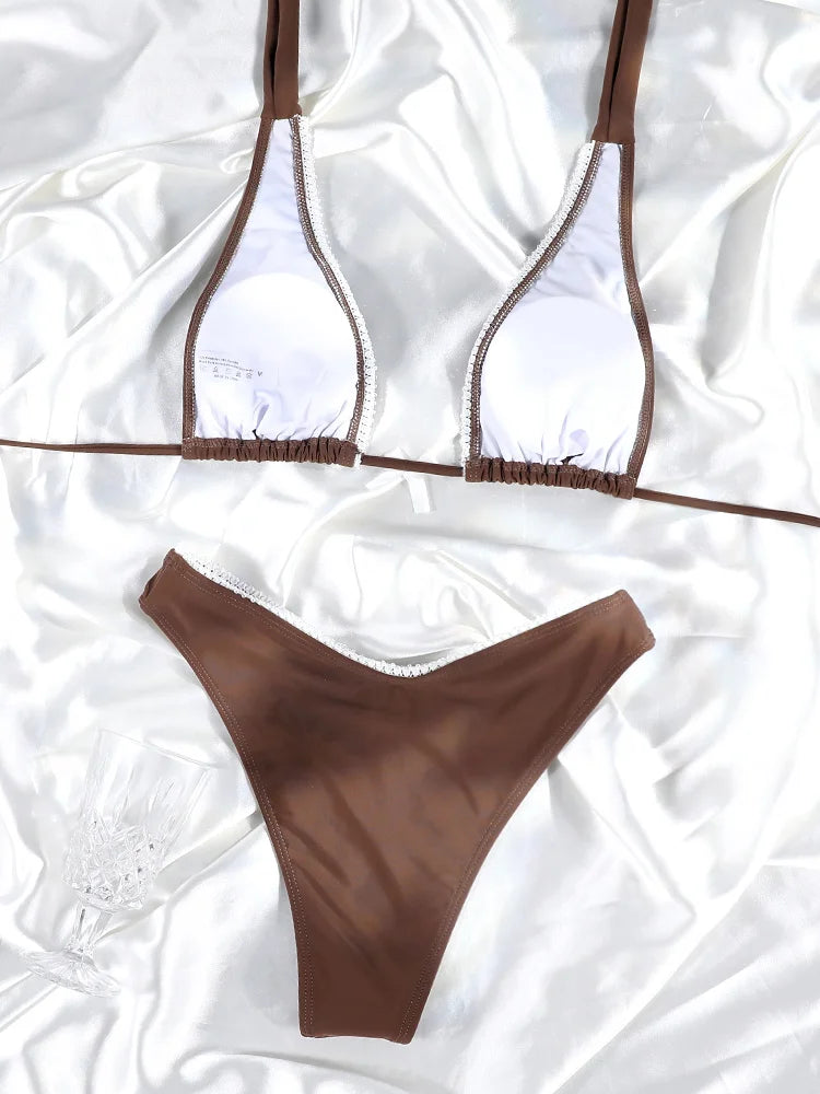 Brown Bow Bikini Set