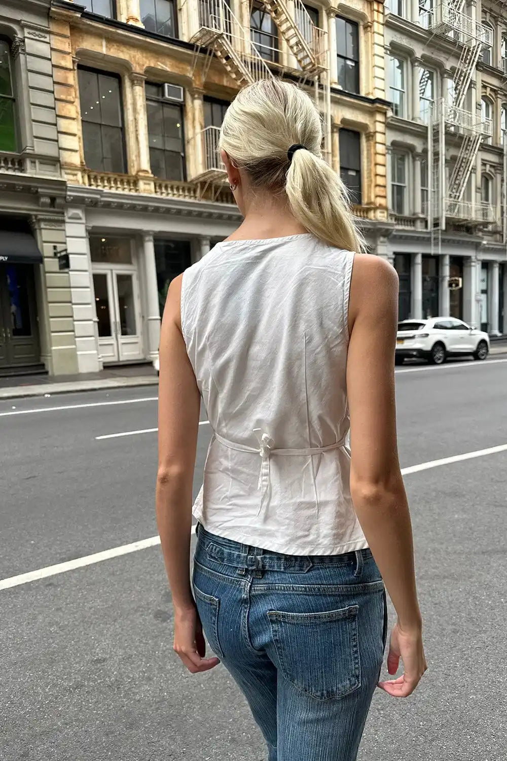 White Deep V-Neck Tank Top