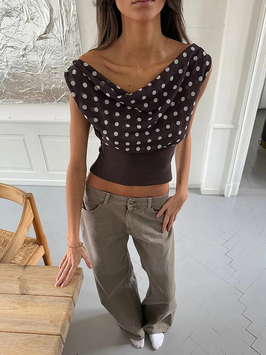 Polka Dot One-Shoulder Crop Top