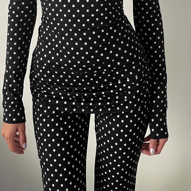 Polka Dot Print Flare Pants