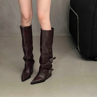 Retro Knee-High Wedge Boots