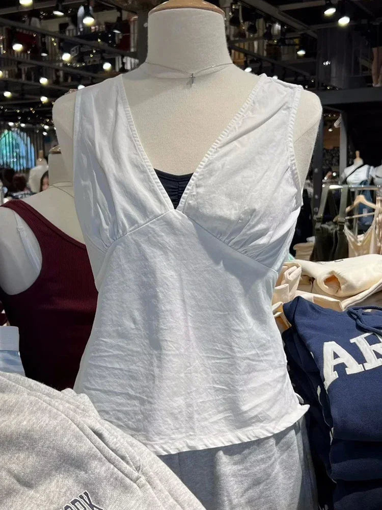 White Deep V-Neck Tank Top