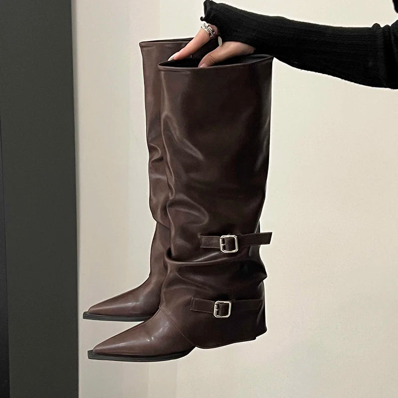 Retro Knee-High Wedge Boots