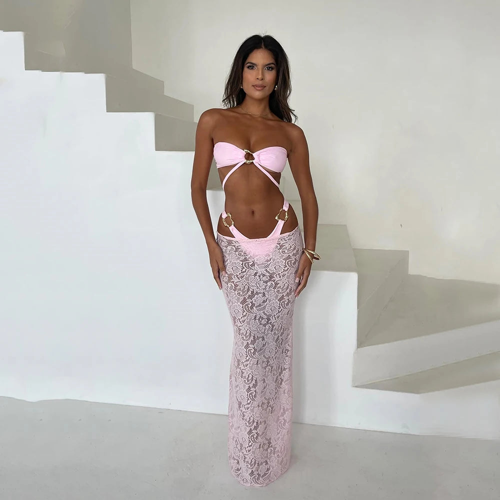 Bandeau Three-Piece Bikini Set with Cover-Up