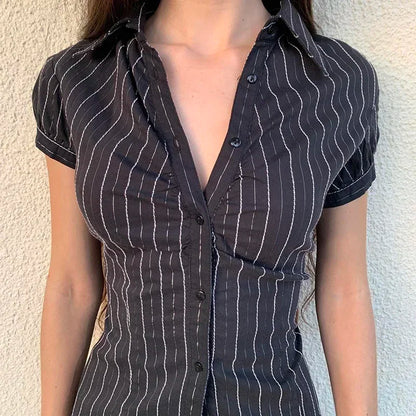 Y2K Striped Button-Up Blouse